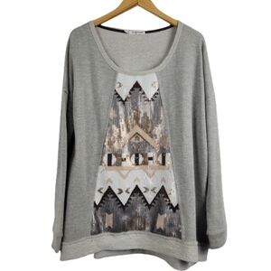 Maurice gray sequin cozy comfy tribal pull over sweater
